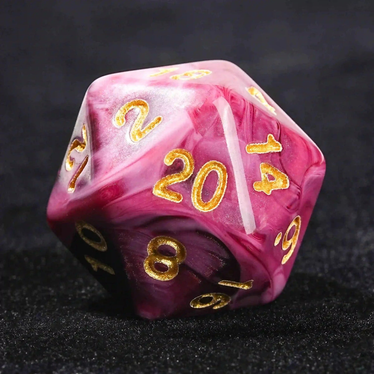 Blood Swirl Acrylic DND Dice Set – Pink marble texture acrylic DND dice set + gold number