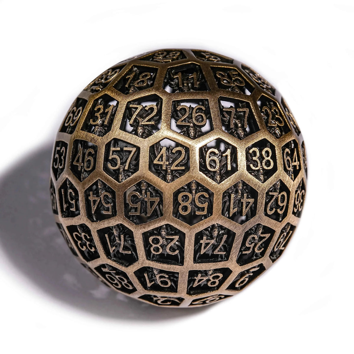 Bloodstains Metal D100 Dice – 50mm Mystery Tap Bronze D100 Metal DND Dice