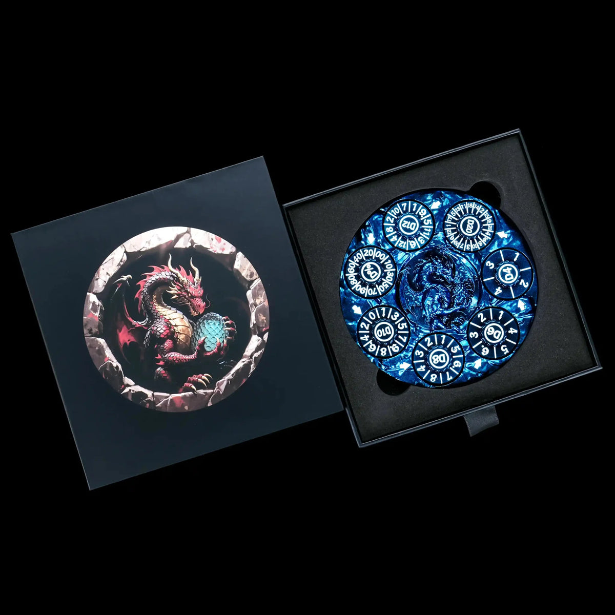 Dragon Metal Spinner Dice Set – Relief – Unique Dice Spinner: Blue 7-in-1 Metal 3D Embossed Dragon DND Spinner Dice
