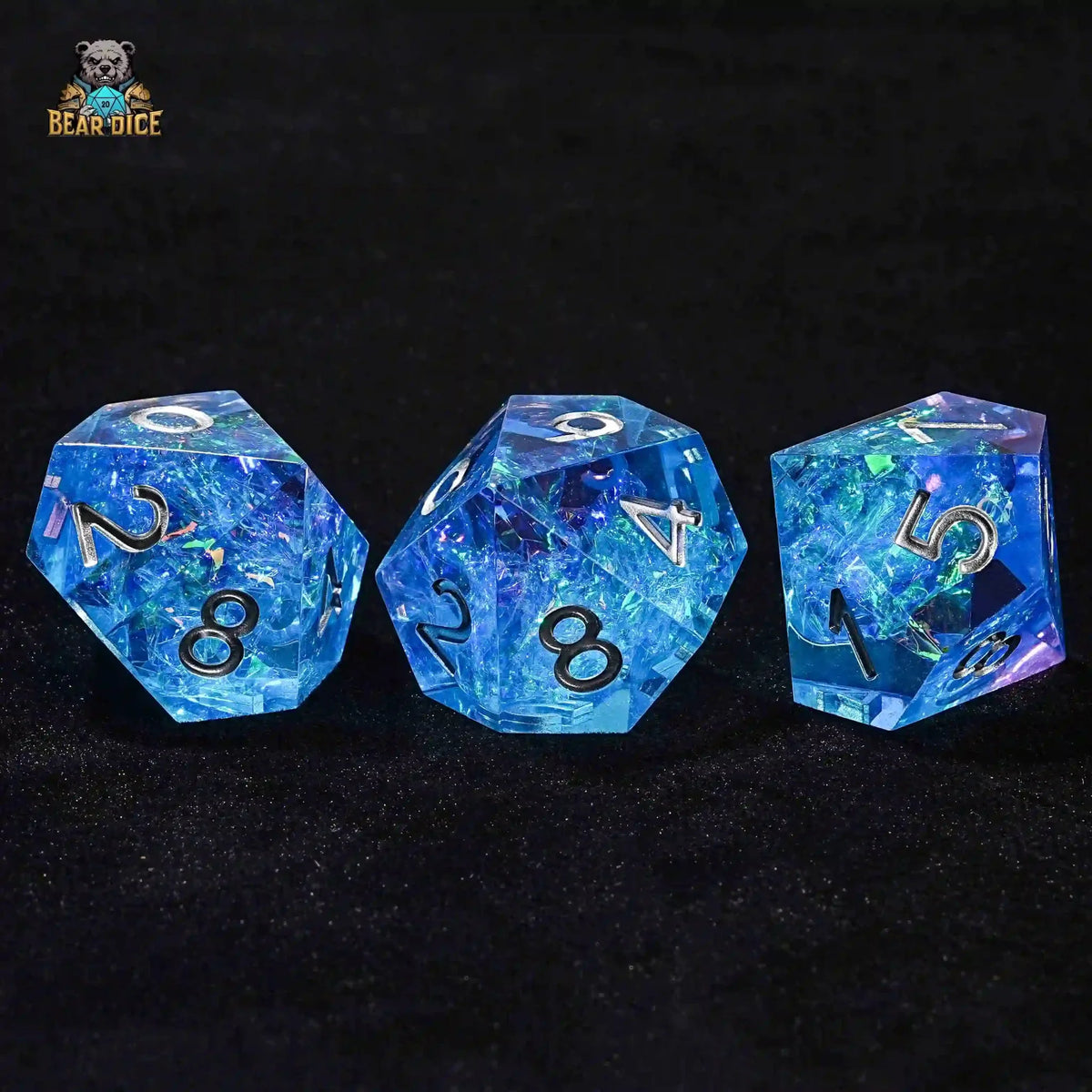 Blue Essence Resin D10 Die – Silver Numbers – Blue Essence Resin Solid 10 Sided Dice (D10 Dice) - Silver Font
