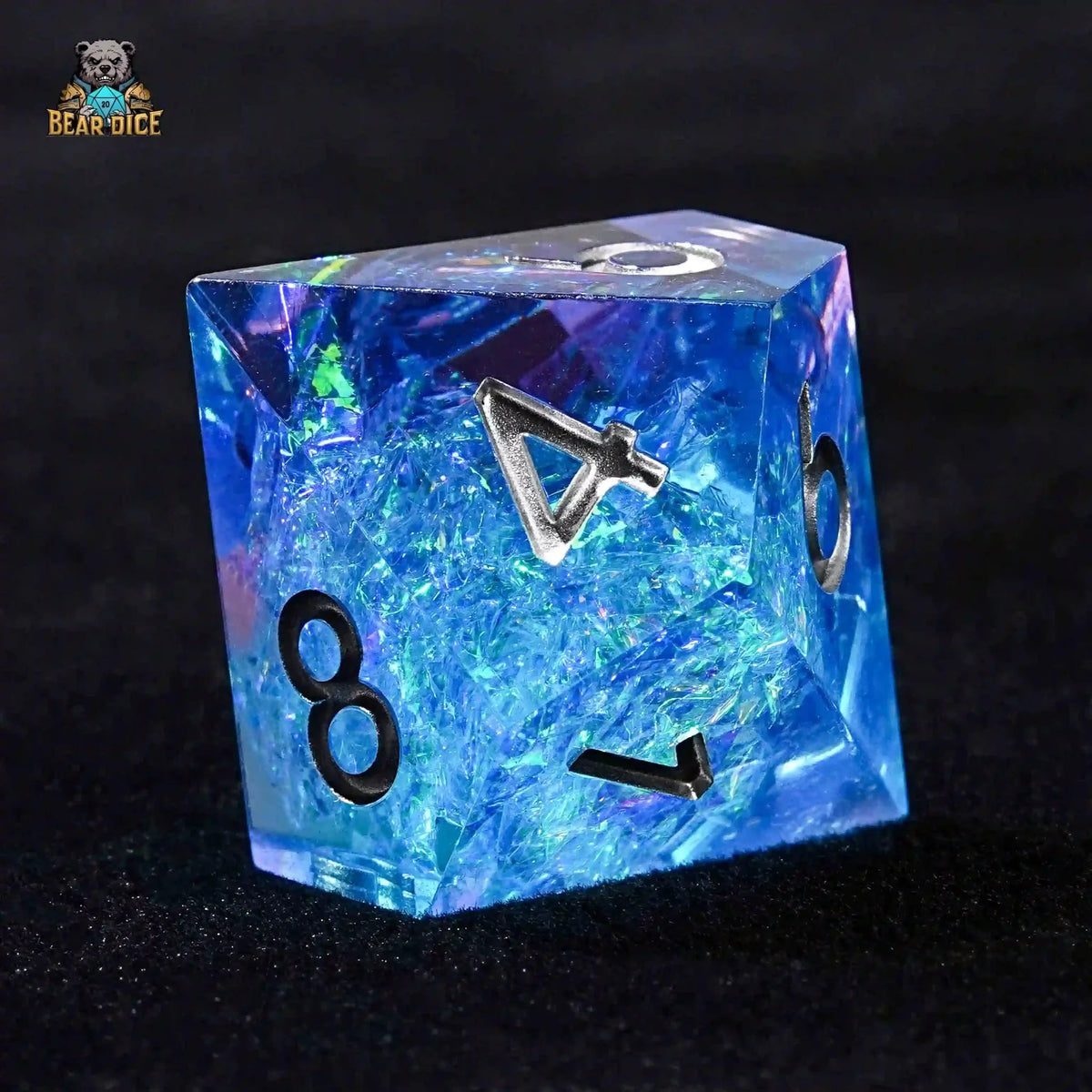 Blue Essence Resin D10 Die – Silver Numbers – Blue Essence Resin Solid 10 Sided Dice (D10 Dice) - Silver Font