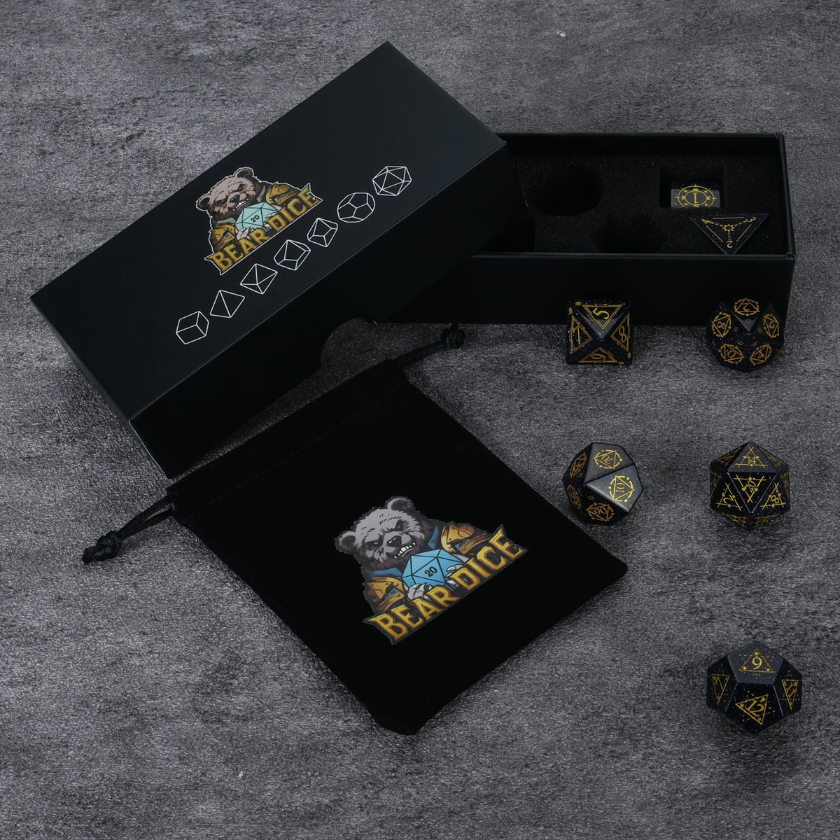 Blue Goldstone Glass Dice Set – Star Array – alternate product view