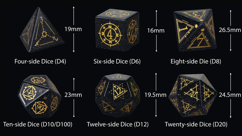 Blue Goldstone Glass Dice Set – Star Array – alternate product view