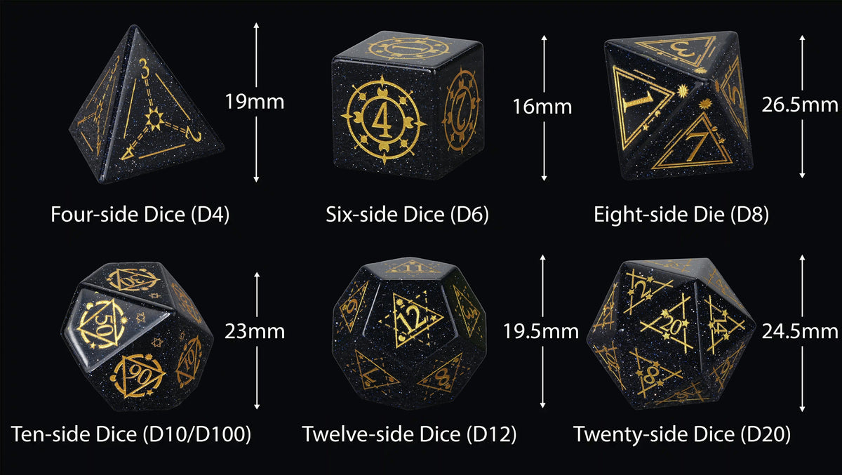 Blue Goldstone Glass Dice Set – Star Array – alternate product view