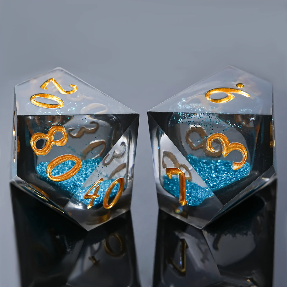 Star Liquid Core RPG Dice – Kickstarter Dice - YOU Blue Liquid Core Resin DND D10 and D% Dice with Engraved Gold Numbers