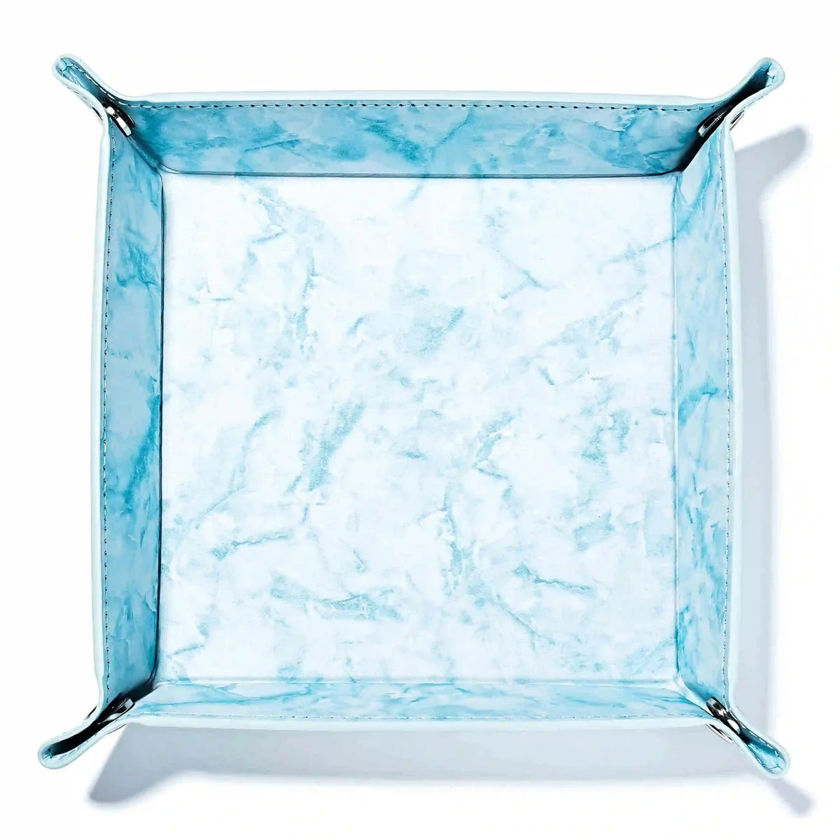 Blue Marble Dice Tray – Leather – Folding Design – Blue marble leather rectangular folding game dice tray