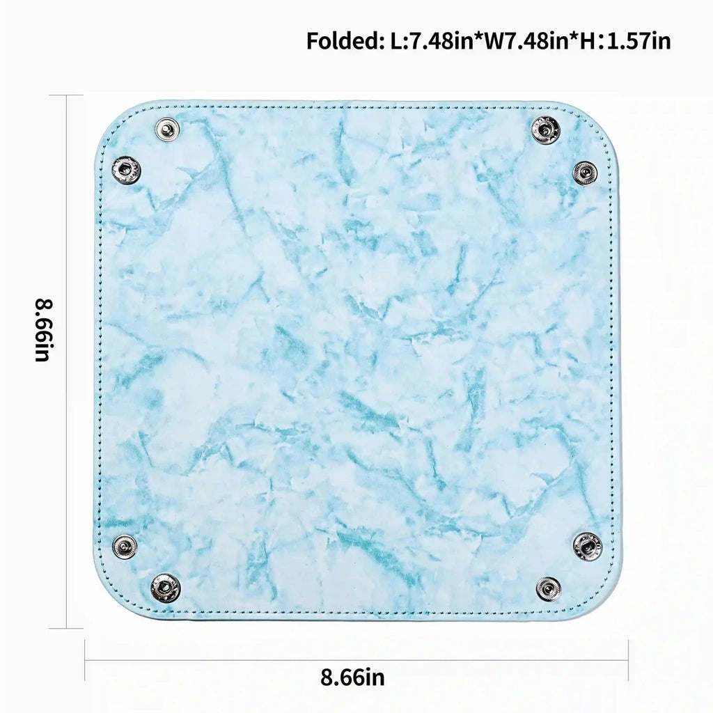 Blue Marble Dice Tray – Leather – Folding Design – Blue marble leather rectangular folding game dice tray