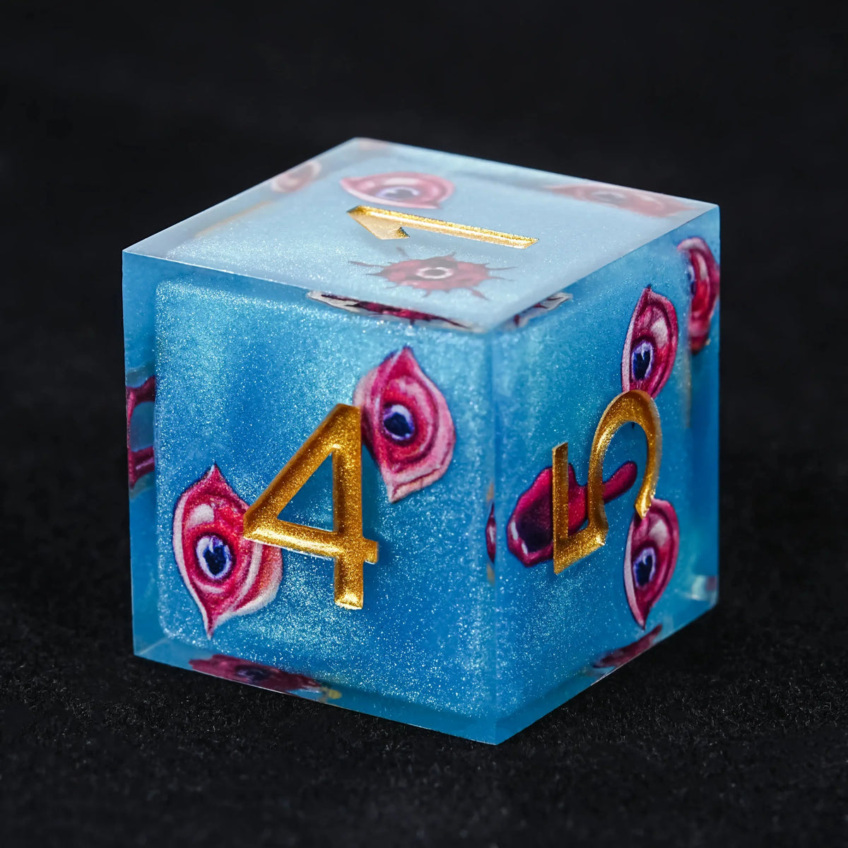 Blue Red Eye Resin DND Dice Set – Gold Numbers – Blue Red Eye Resin Dice Set with Gold Numbers - RPG DND