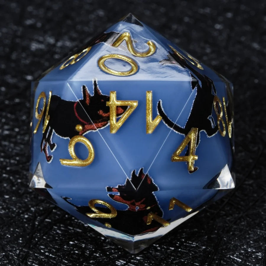 Star Resin DND Dice Set – Dooerman Pnscher – Kickstarter Dice – Handcrafted Sharp-Edged Blue Resin Doberman DND D20
