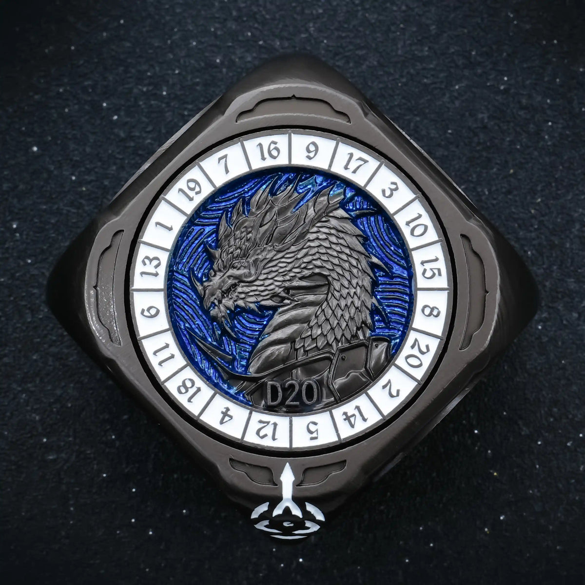 Star Metal Bullet Dice Set – Spinner – Blue and White 7-in-1 Unique Metal D6 Spinning Dice with a Pterodactyl Embossed