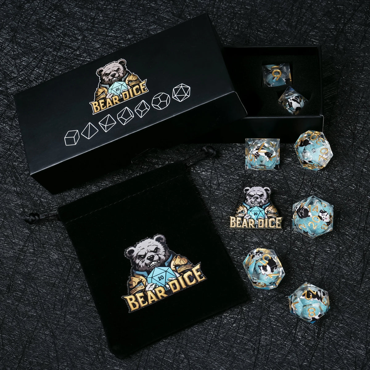 Border Collie Liquid Core Dice Set – Gold Numbers – alternate product view