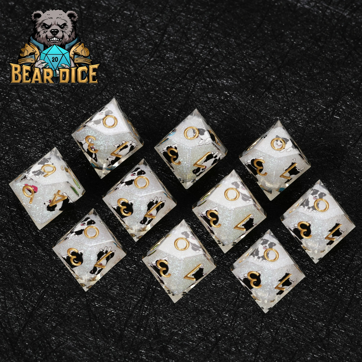 Border Collie Resin D10 Dice Set – Glitter