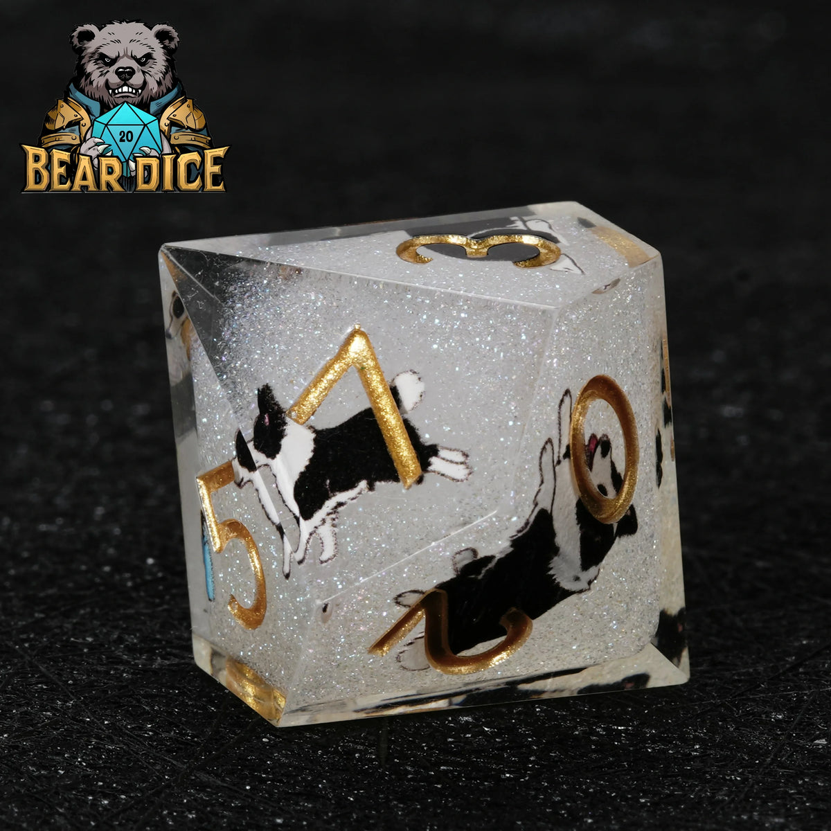 Border Collie Resin D10 Dice Set – Glitter – alternate product view