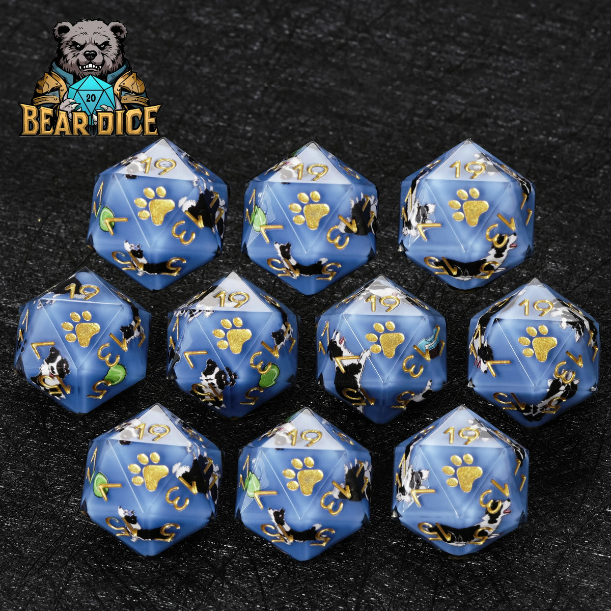 Border Collie Resin D20 Dice Set – alternate product view