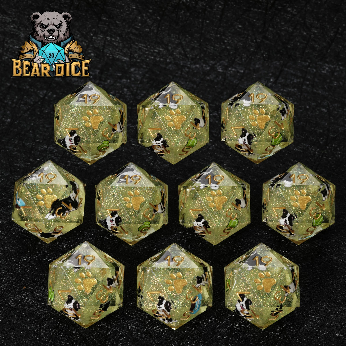 Border Collie Resin D20 Dice Set – Glitter – alternate product view