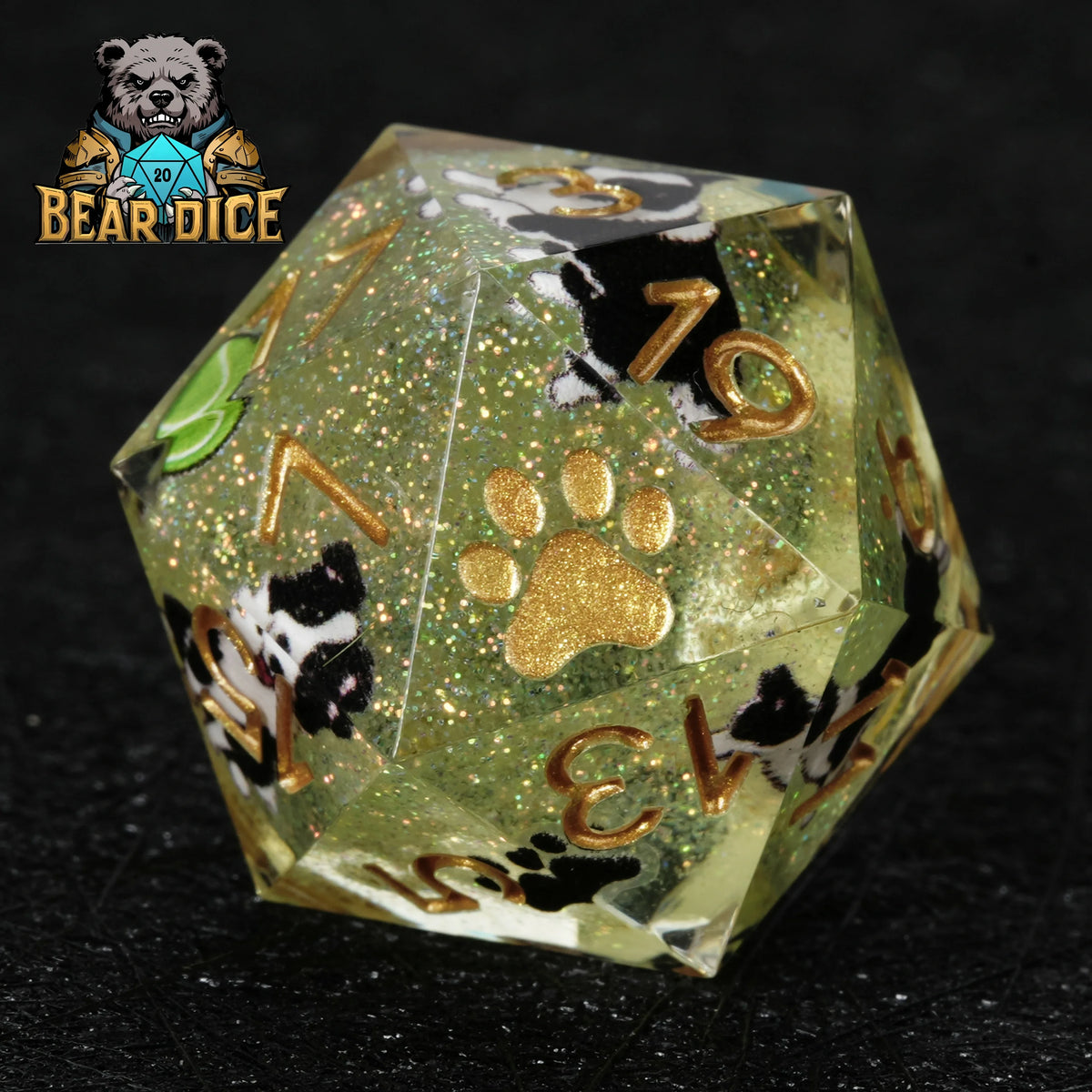 Border Collie Resin D20 Dice Set – Glitter – alternate product view