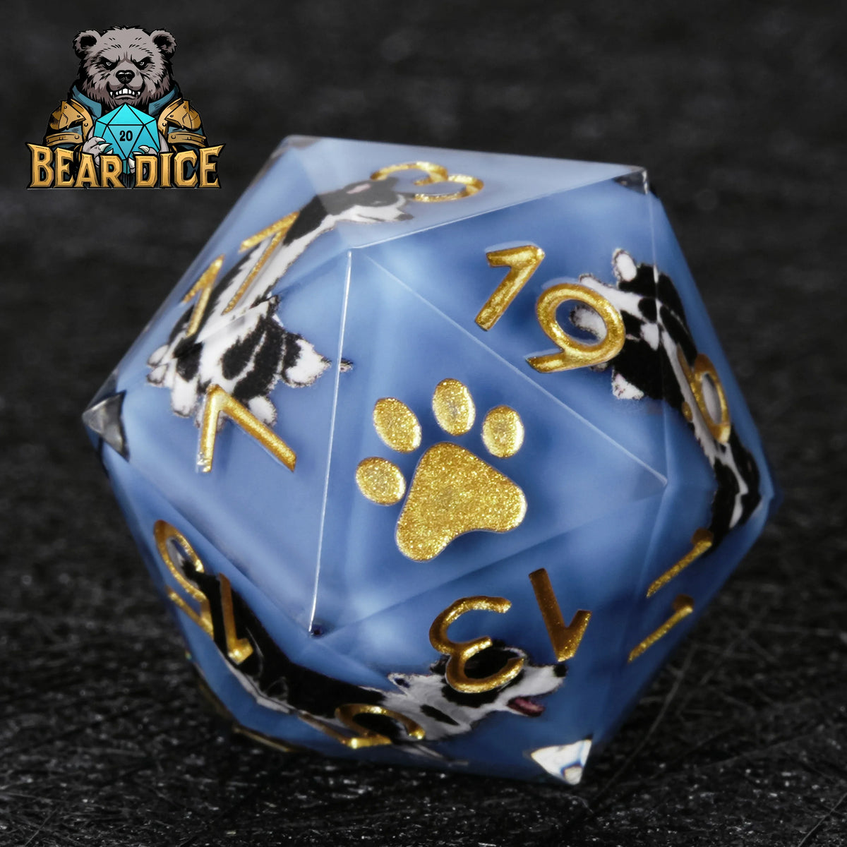 Border Collie Resin D20 Dice Set