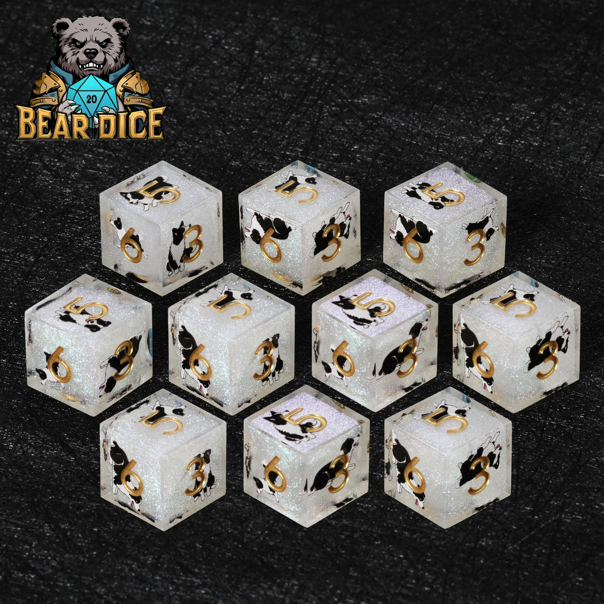 Border Collie Resin D6 Dice – Glitter