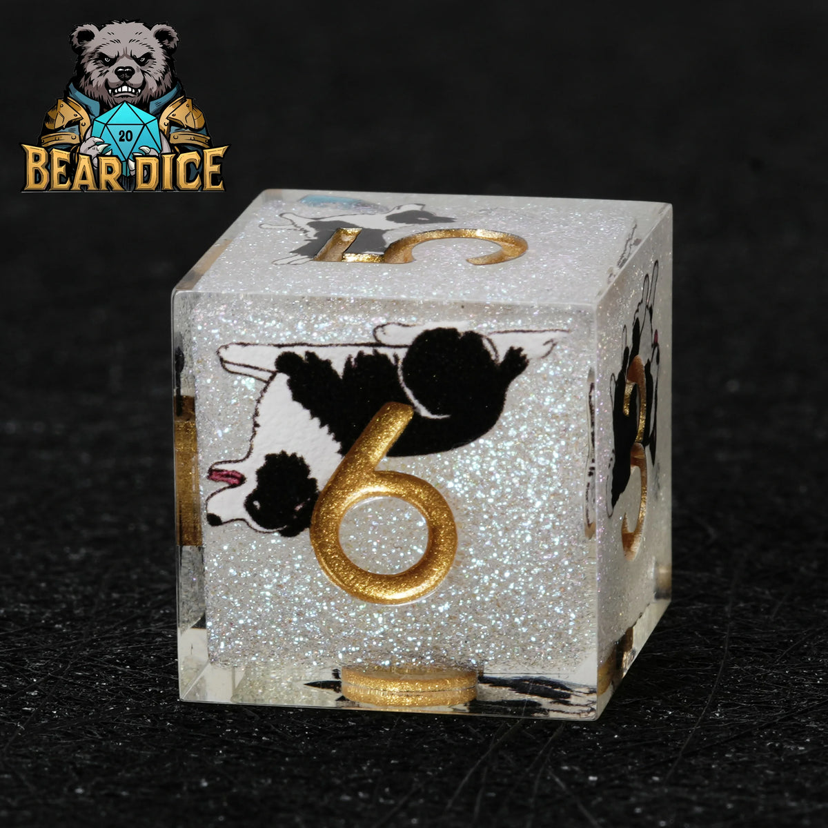 Border Collie Resin D6 Dice – Glitter – alternate product view