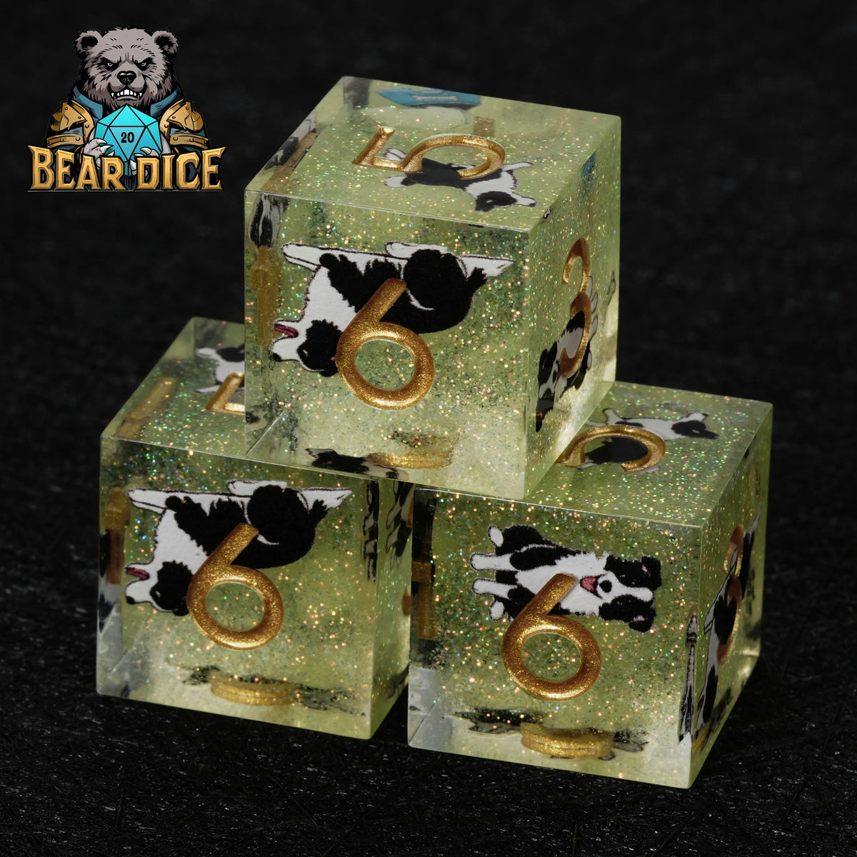 Border Collie Resin D6 Dice Set – Glitter