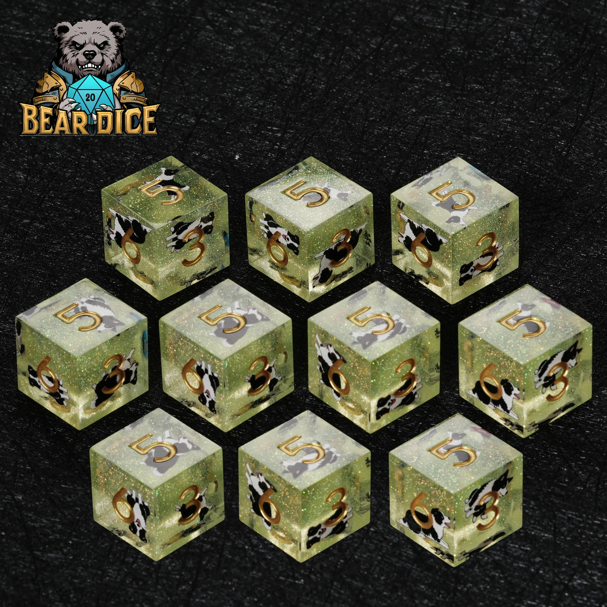 Border Collie Resin D6 Dice Set – Glitter – alternate product view