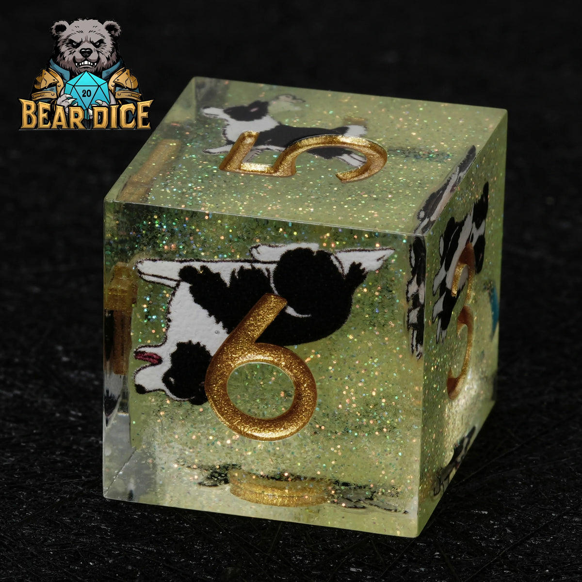 Border Collie Resin D6 Dice Set – Glitter – alternate product view