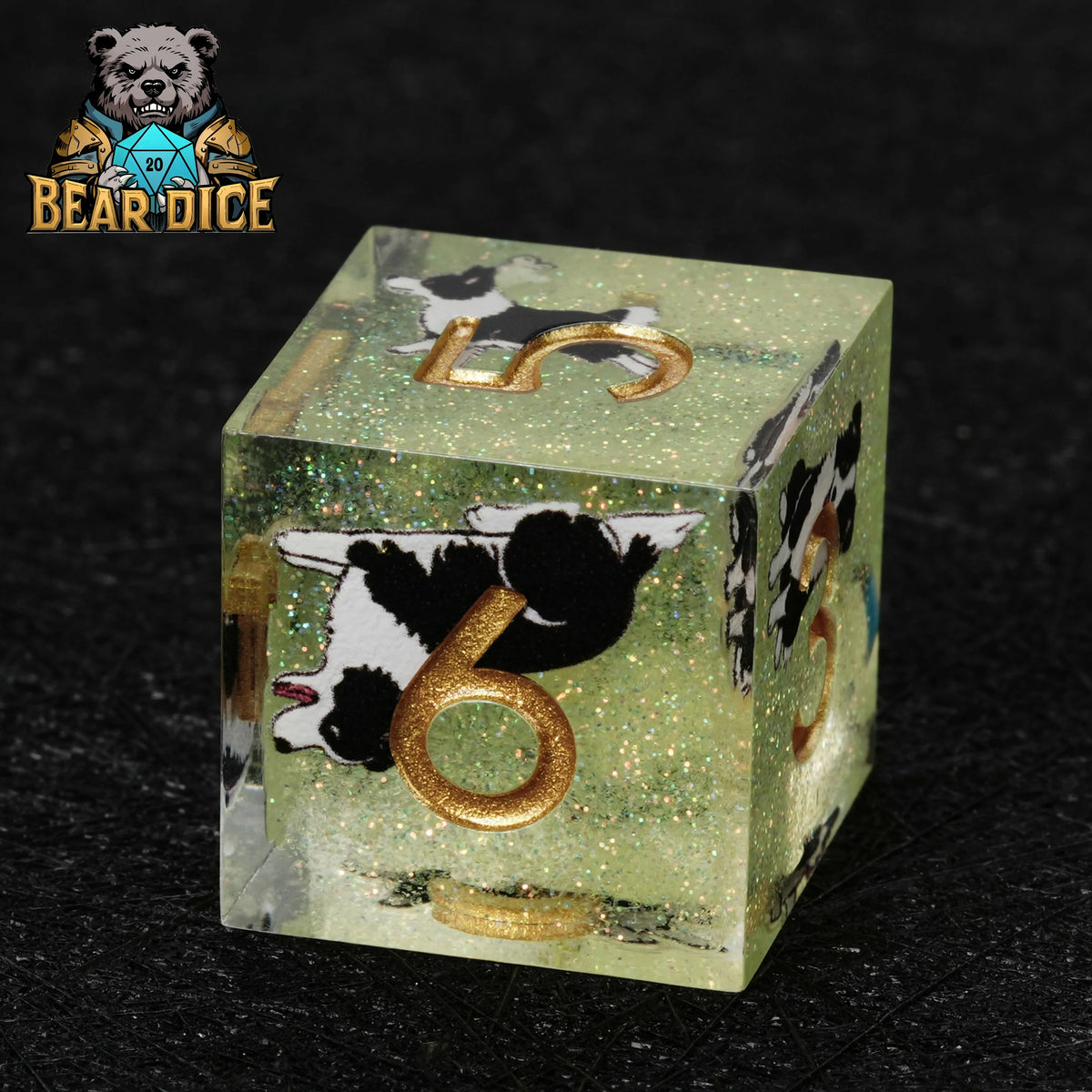 Border Collie Resin D6 Dice Set – Glitter – Personalized Design 1 – alternate product view