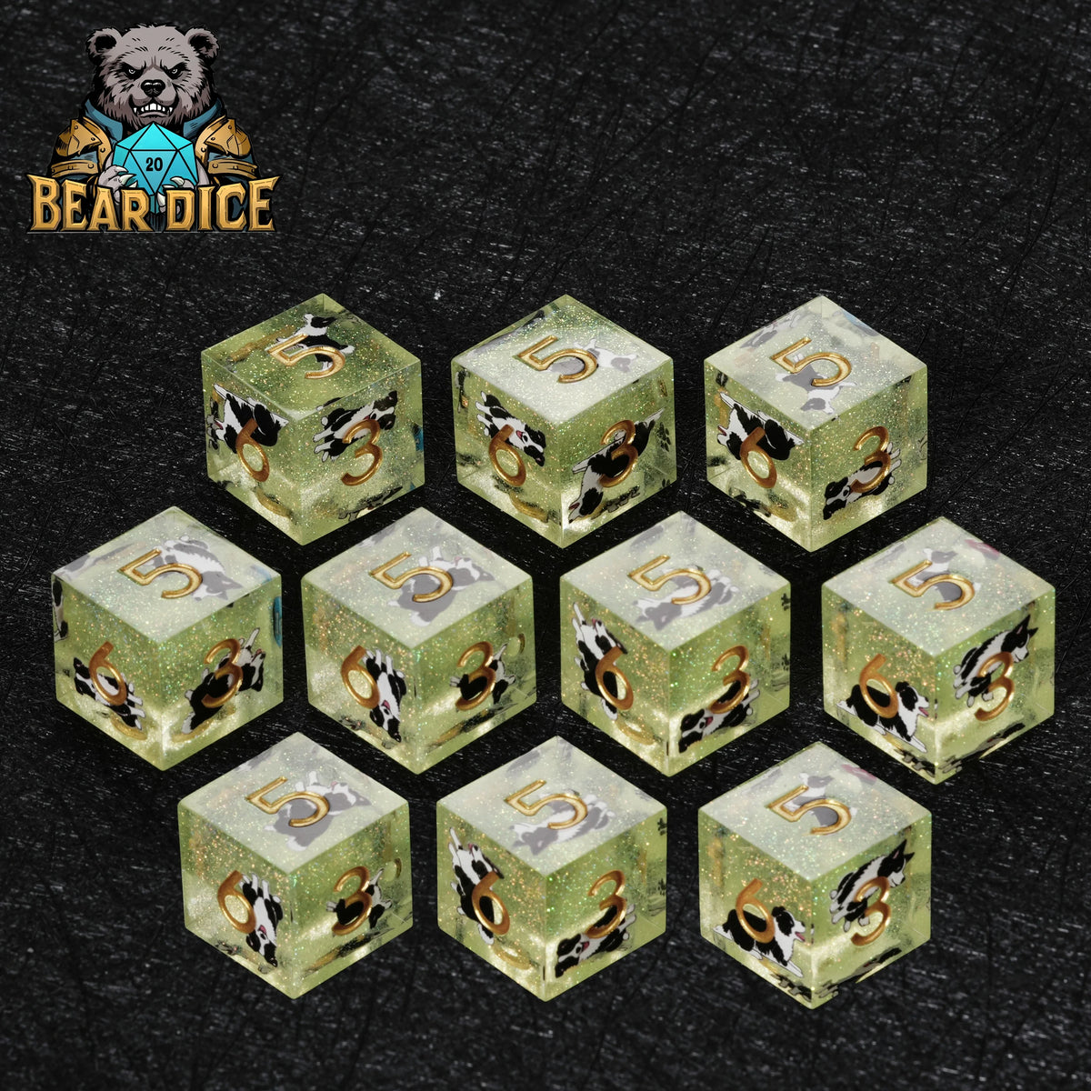 Border Collie Resin D6 Dice Set – Glitter – Personalized Design 1 – alternate product view