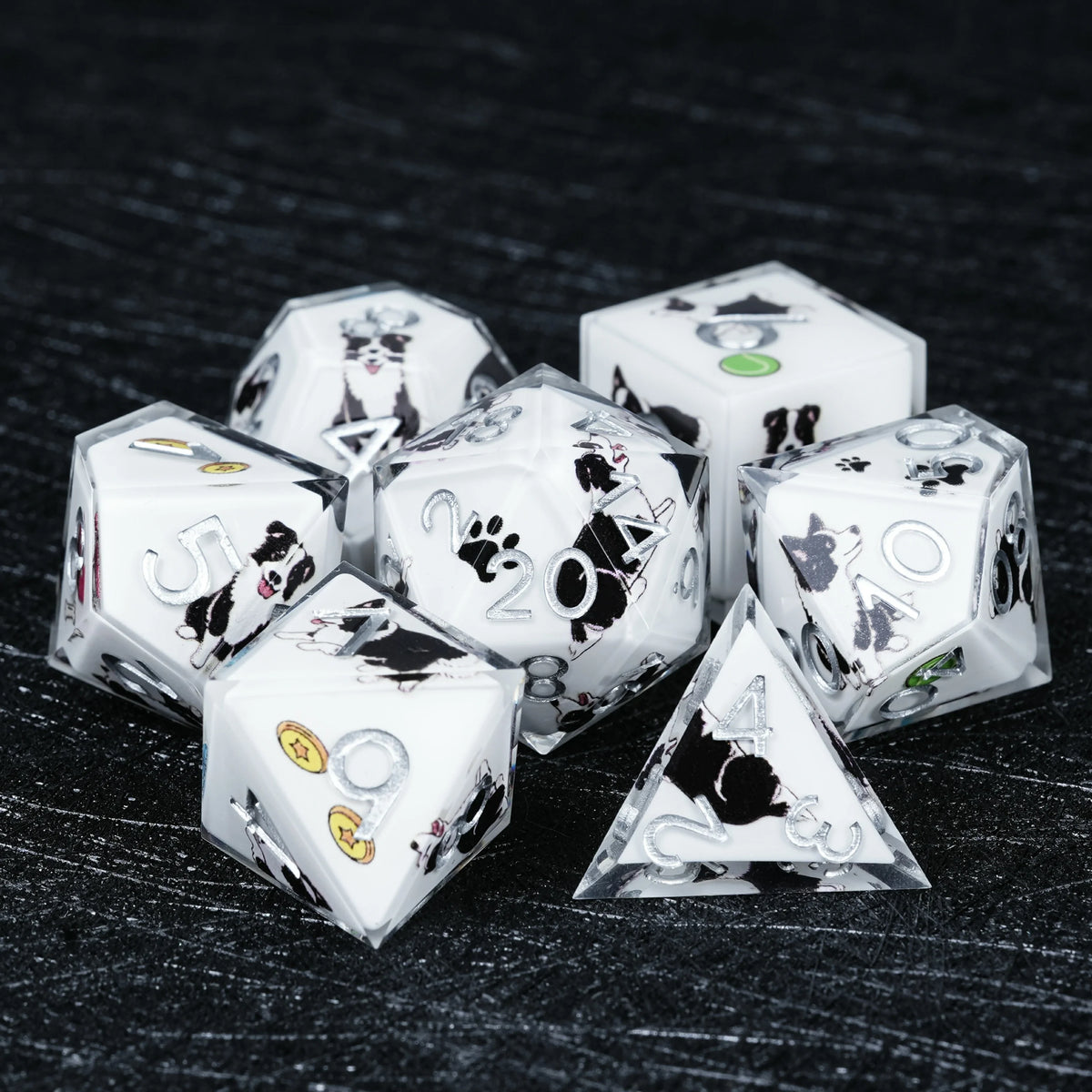 Border Collie Resin RPG Dice Set