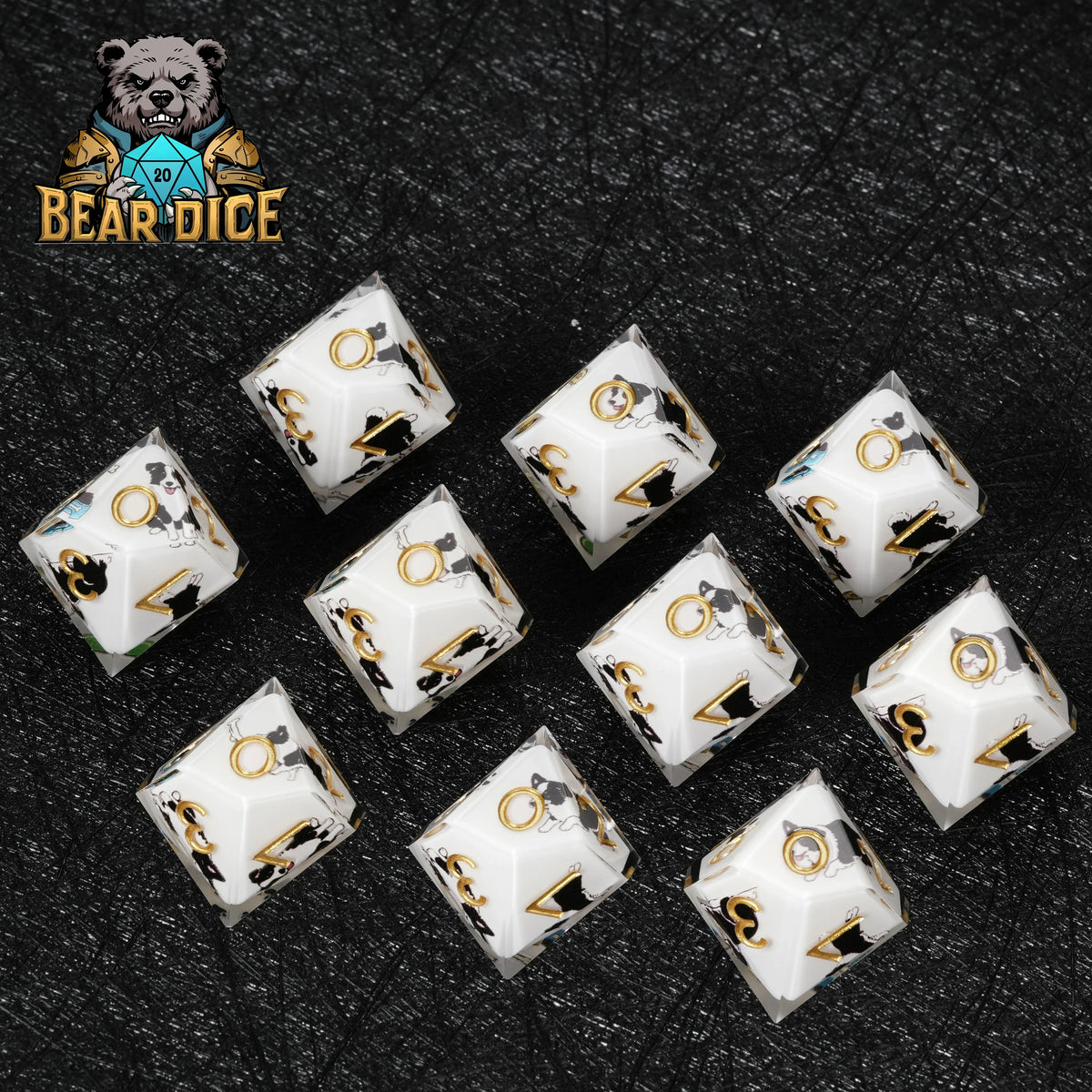 Border Collie White Resin D10 Die – Glitter