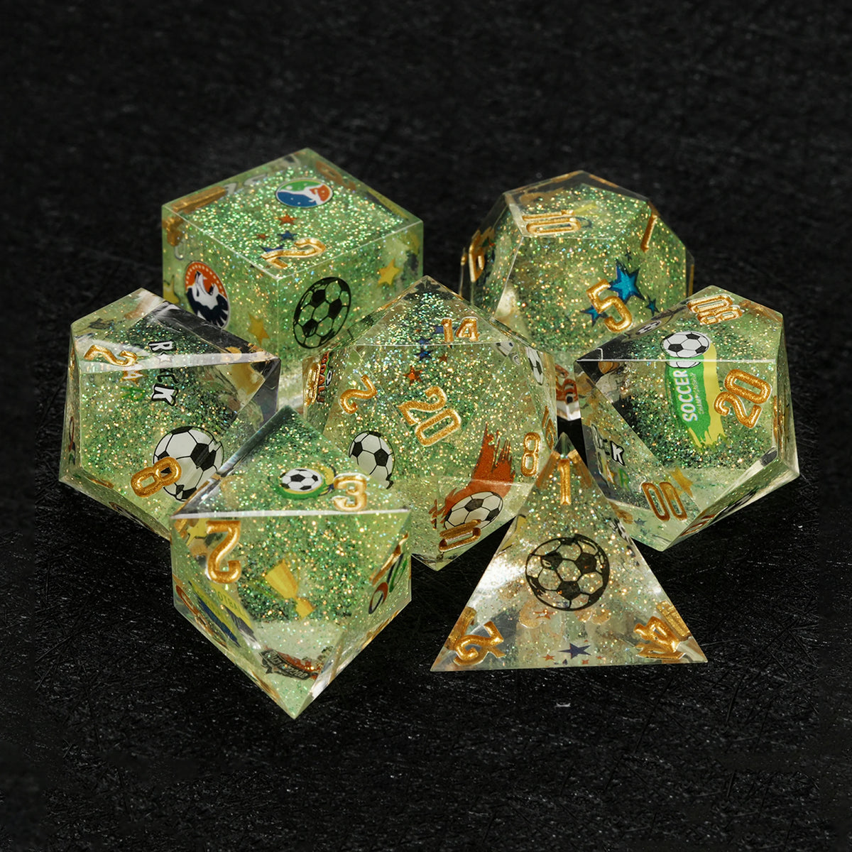 Brazil Soccer Resin DND Dice Set – Glitter – World Cup