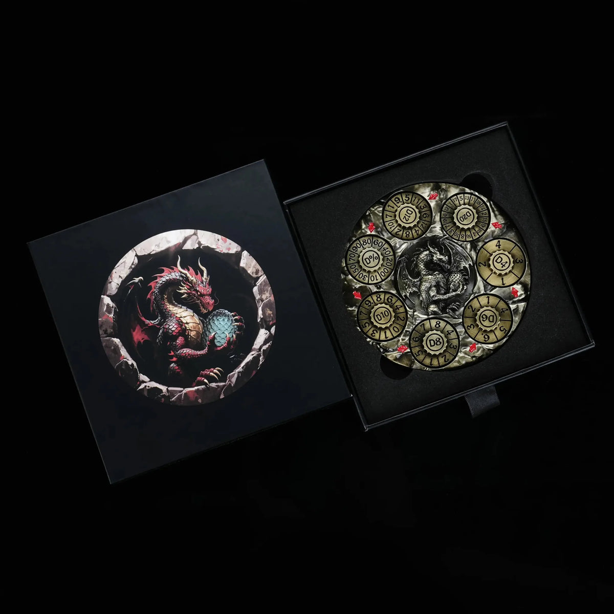 Dragon Metal Spinner Dice Set – Relief – Unique Dice Spinner: Bronze 7-in-1 Metal 3D Embossed Dragon DND Spinner Dice