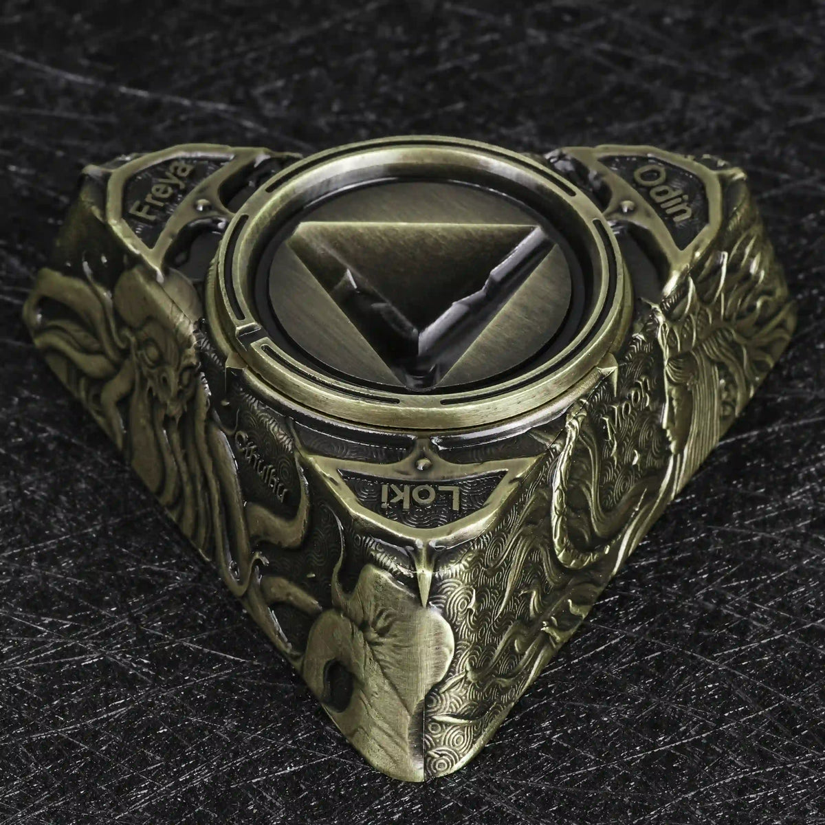 Star Metal Bullet Dice Set – Spinner – Bronze Power Base for Dice, D6 Spinning Dice Base Engraved with Loki, Odin, and