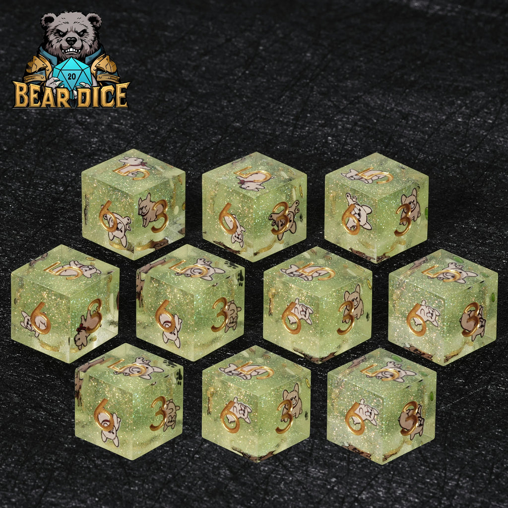 Bulldog Glitter Resin D6 Dice Set