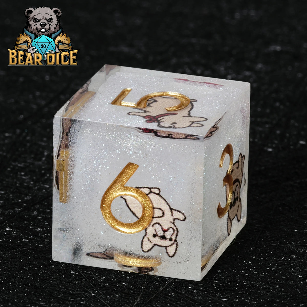 Bulldog White Glitter D6 Dice Set – alternate product view