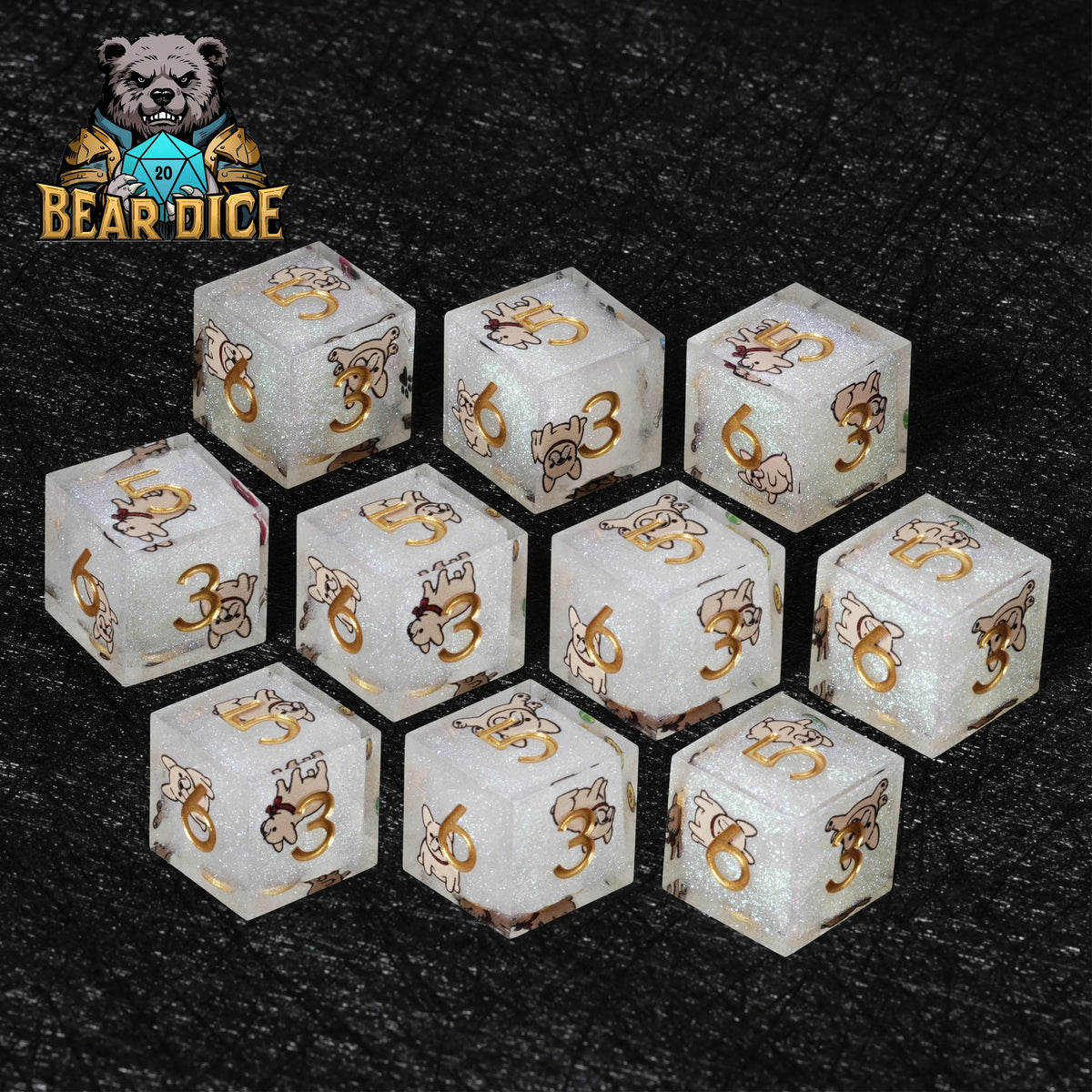 Bulldog White Glitter D6 Dice Set – alternate product view