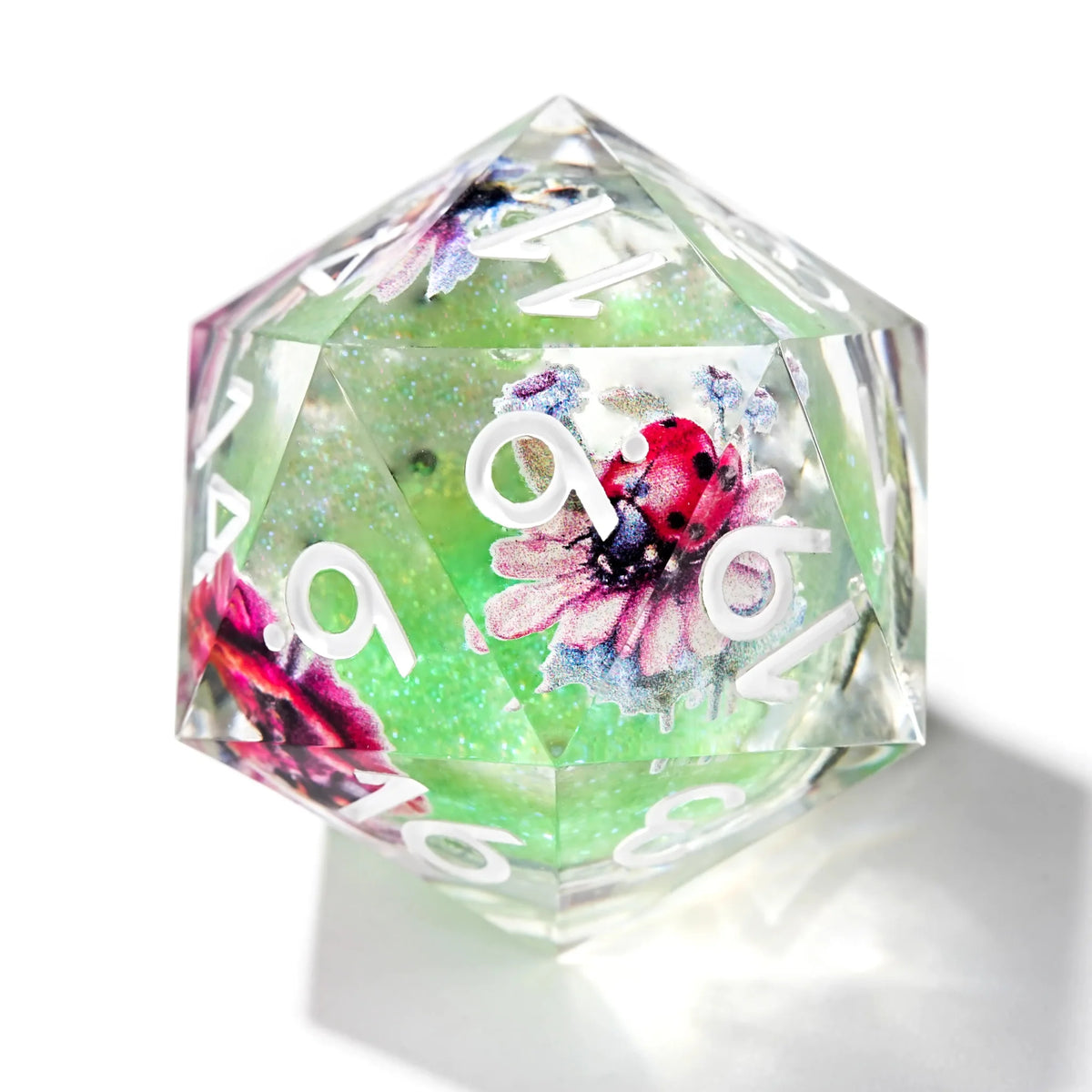 Butterfly Liquid Core Dice Set – Quicksand – Dream Series - Butterfly Green Quicksand Resin DND Dice Set