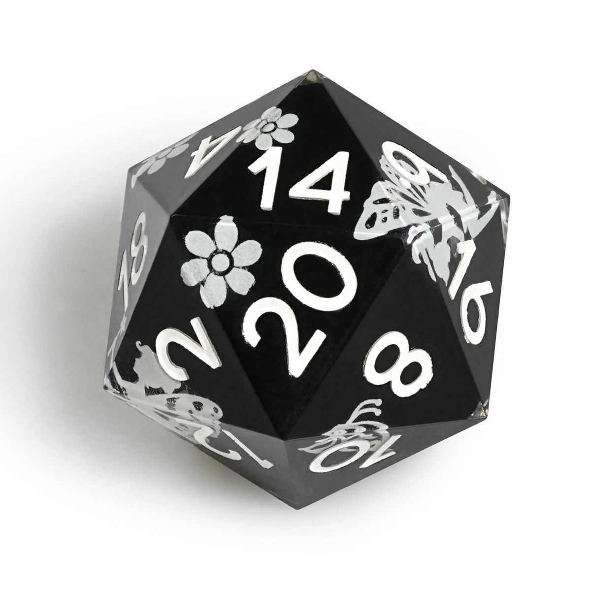 Butterfly Resin DND Dice Set – Illusion Glowing – Unique cool luminous dnd dice: black resin butterfly flower
