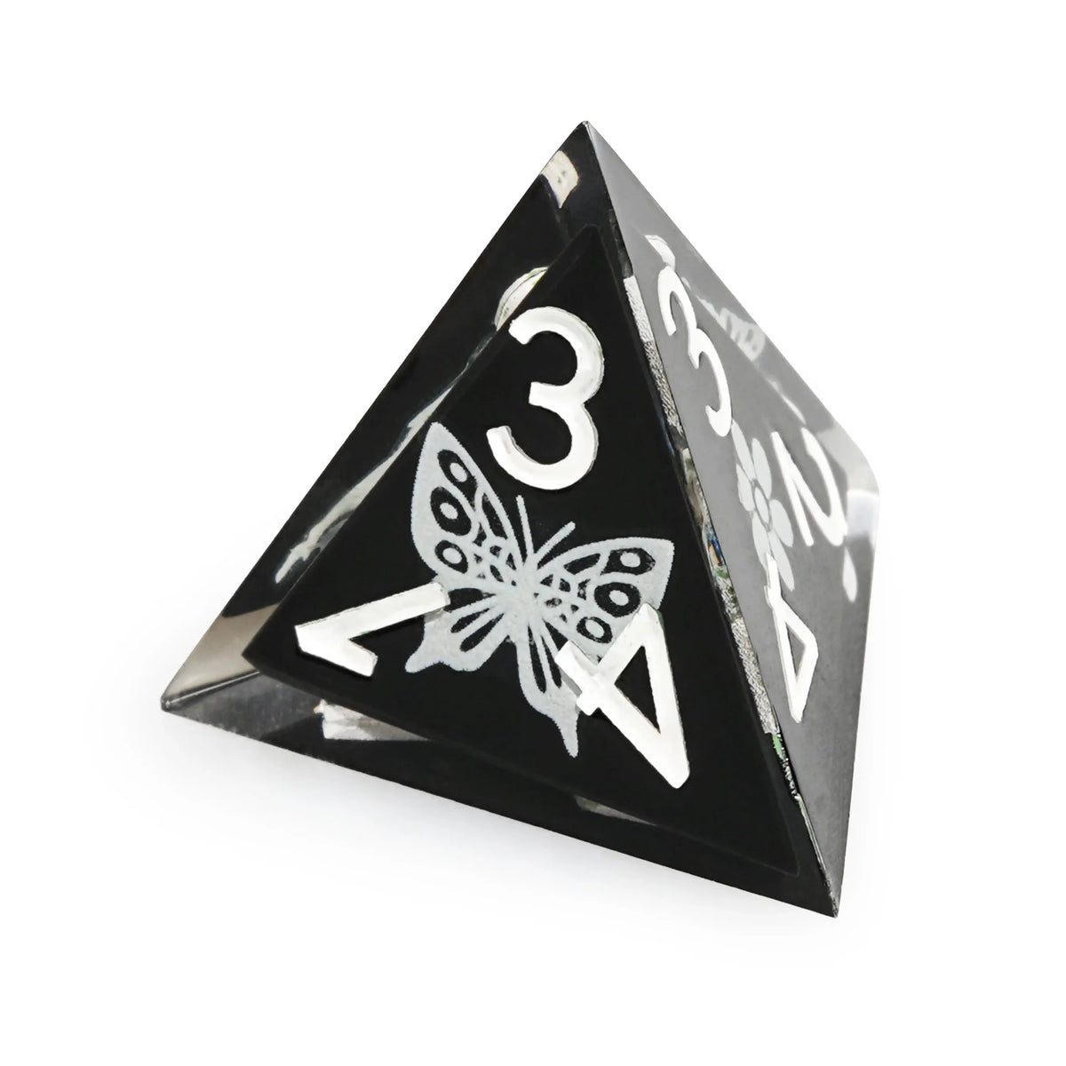Butterfly Resin DND Dice Set – Illusion Glowing – Unique cool luminous dnd dice: black resin butterfly flower