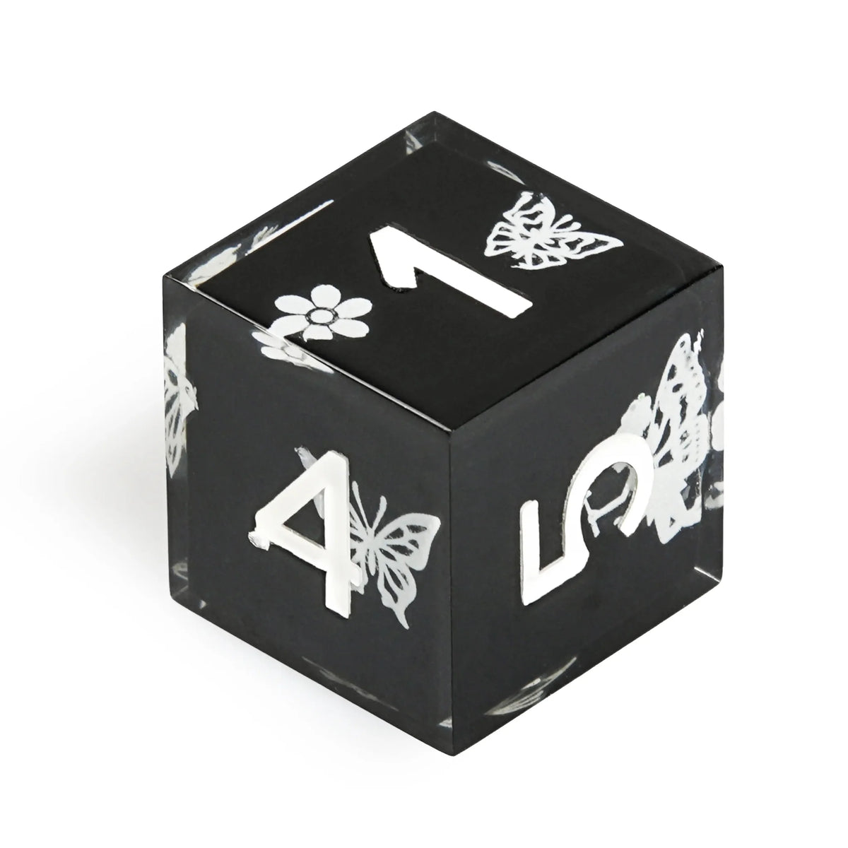 Butterfly Resin DND Dice Set – Illusion Glowing – Unique cool luminous dnd dice: black resin butterfly flower
