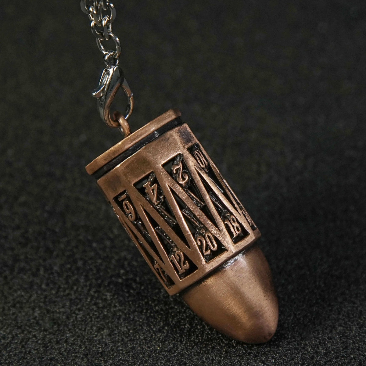 Cage Copper Metal Bullet Dice Set – Copper Metal Bullet D20 Dice Cage with Mini DND Dice Set