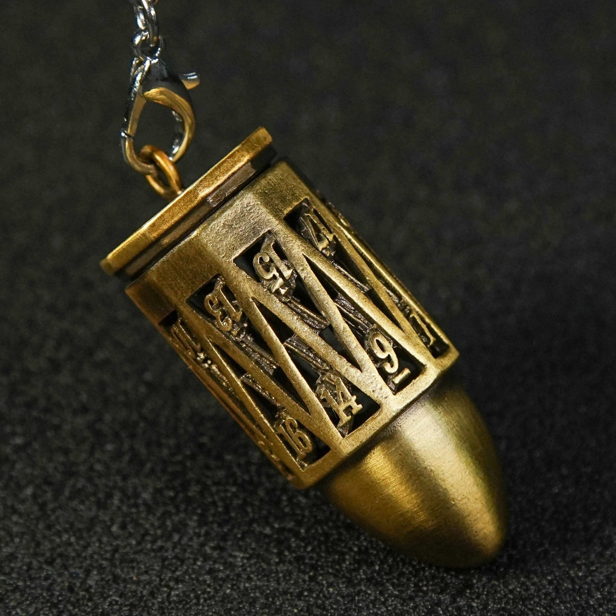 Cage Necklace Metal Bullet Dice Set – Unique Bullet Shape Antique Gold Hollow Metal D20 Dice Cage Necklace + Mini Dice