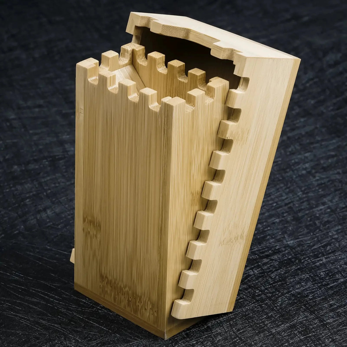 Castle Dice Tower – Wooden – Hand-polished wooden foldable gear-edged DND dice tower with the logo
