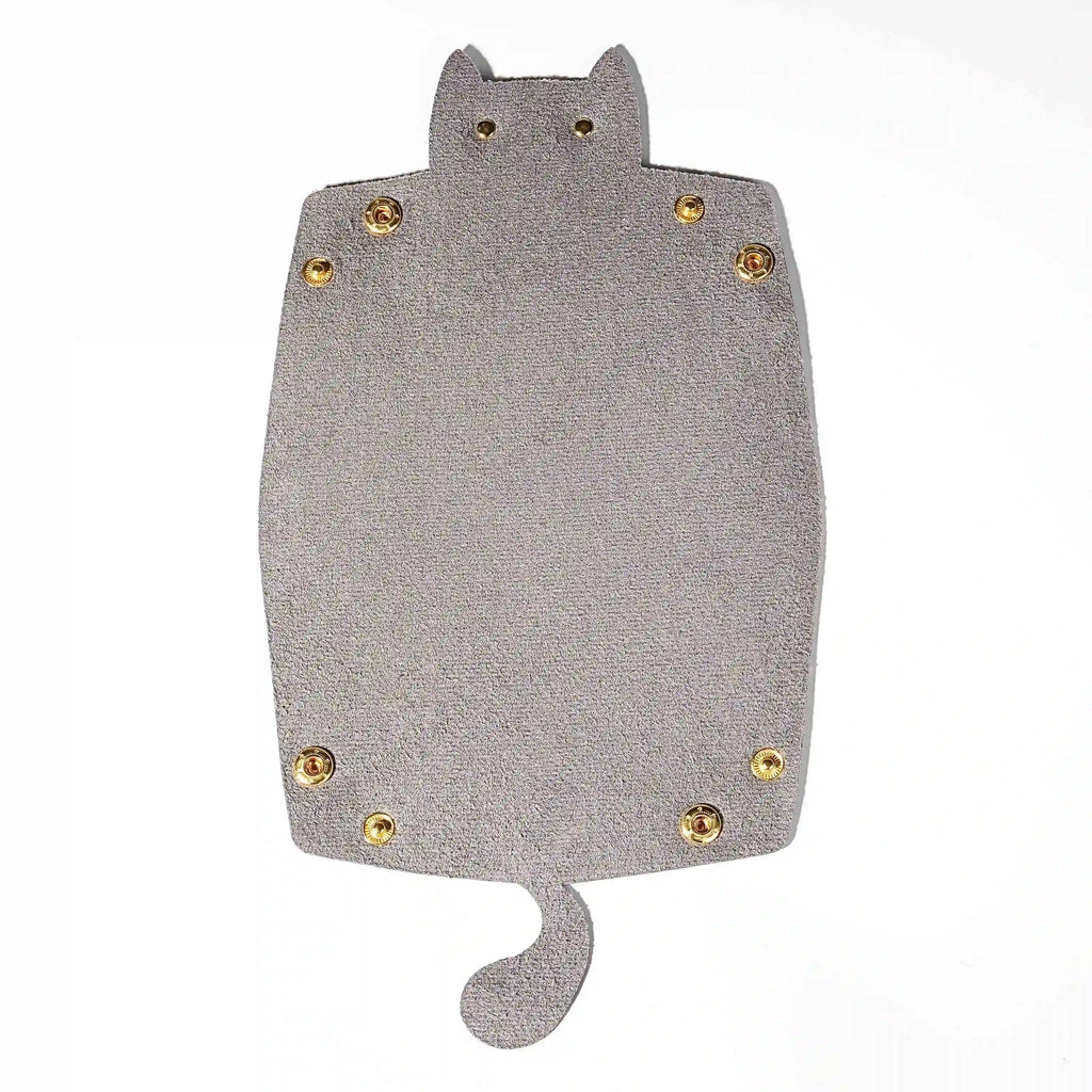 Cat Dice Tray – Leather – Black leather foldable cat dice tray with gray plush front