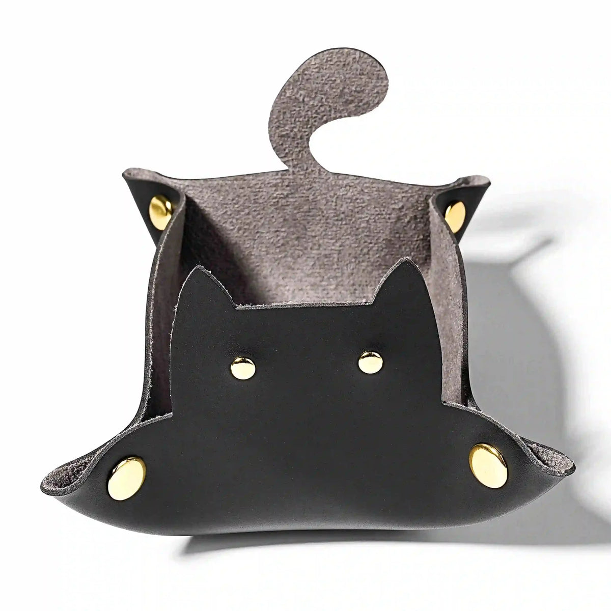 Cat Dice Tray – Leather – Black leather foldable cat dice tray. Press the gold buttons on the four corners of the