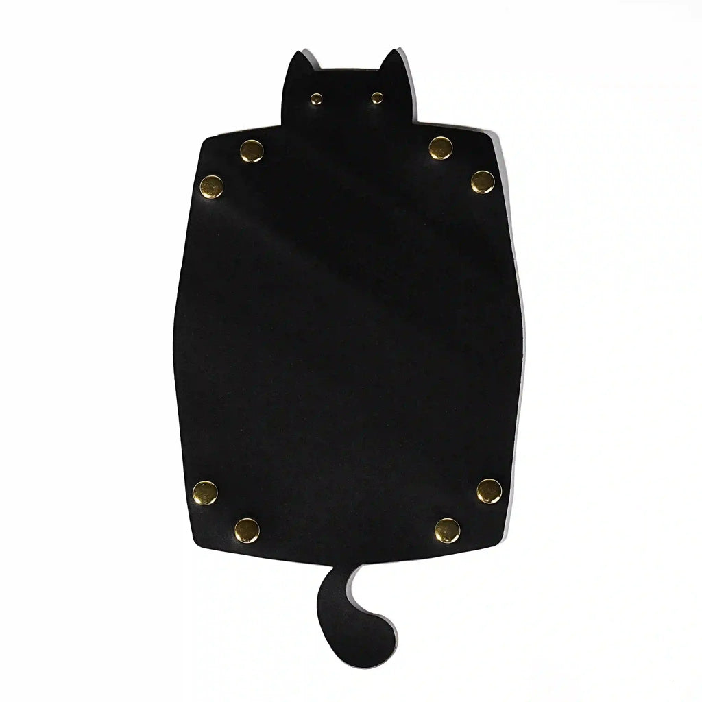 Cat Dice Tray – Leather – Black leather foldable cat dice tray with smooth back