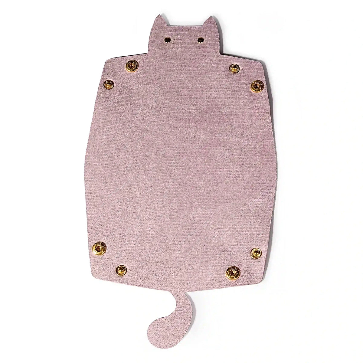 Cat Dice Tray – Leather – Pink leather foldable cat dice tray with light pink plush front