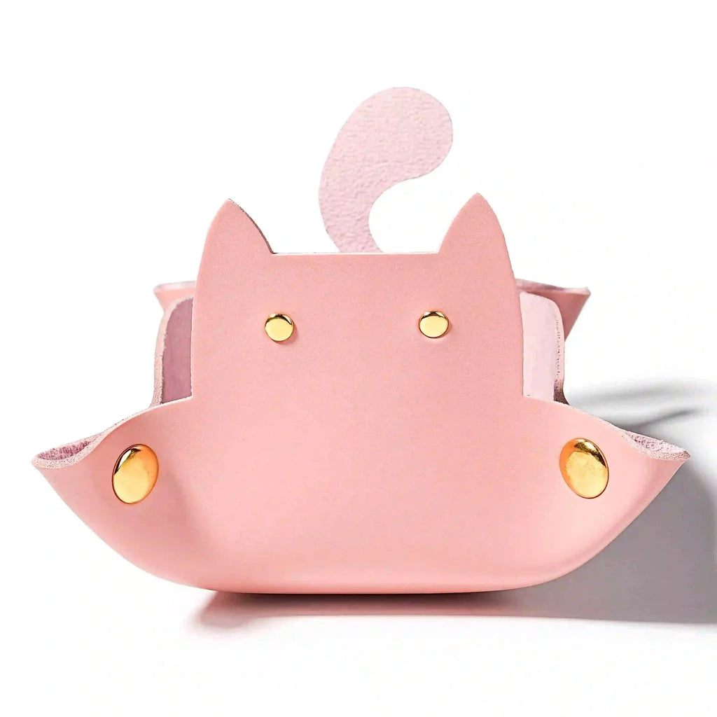 Cat Dice Tray – Leather – Pink leather foldable cat dice tray. Press the gold buttons on the four corners of the