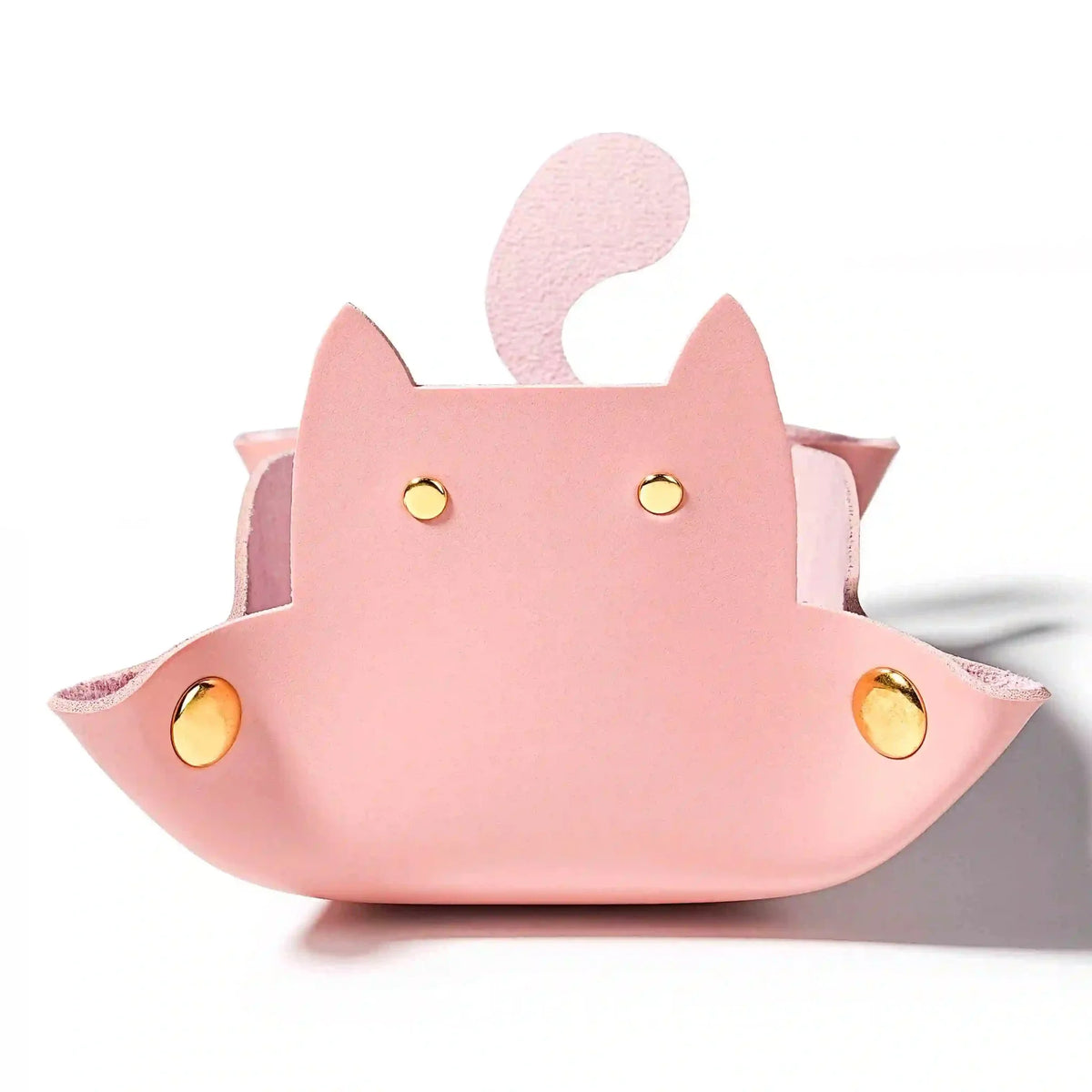 Cat Dice Tray – Leather – Pink leather foldable cat dice tray. Press the gold buttons on the four corners of the