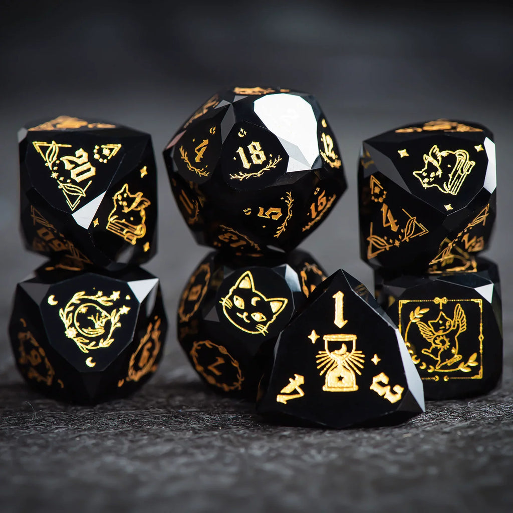 Cat Gemstone DND Dice Set – Moon Obsidian – alternate product view